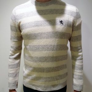 Express Men's Grey & White Striped Sweater